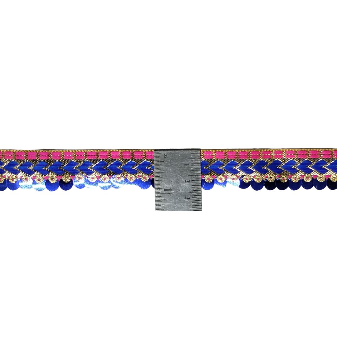 Decorative border strip with blue, pink, and gold elements on a white background