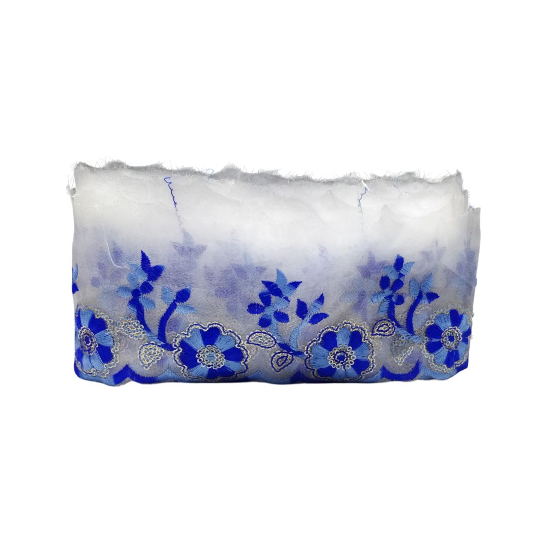 Royal Blue Embroidered Organza Lace Border For Gowns Decoration Only At Woven Lace & Border Reatilers and Manufactures In Surat