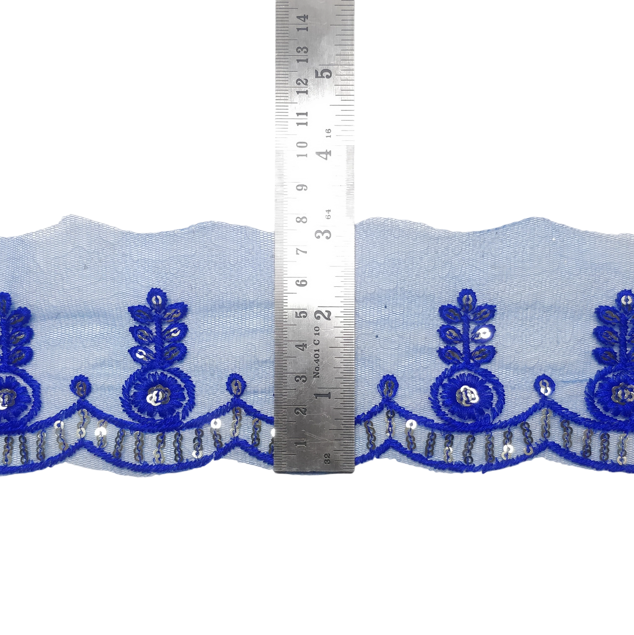 Royal Blue Embroidered Organza Lace For Dresses Decoration Only At Woven Lace & Border Reatilers and Manufactures In Surat
