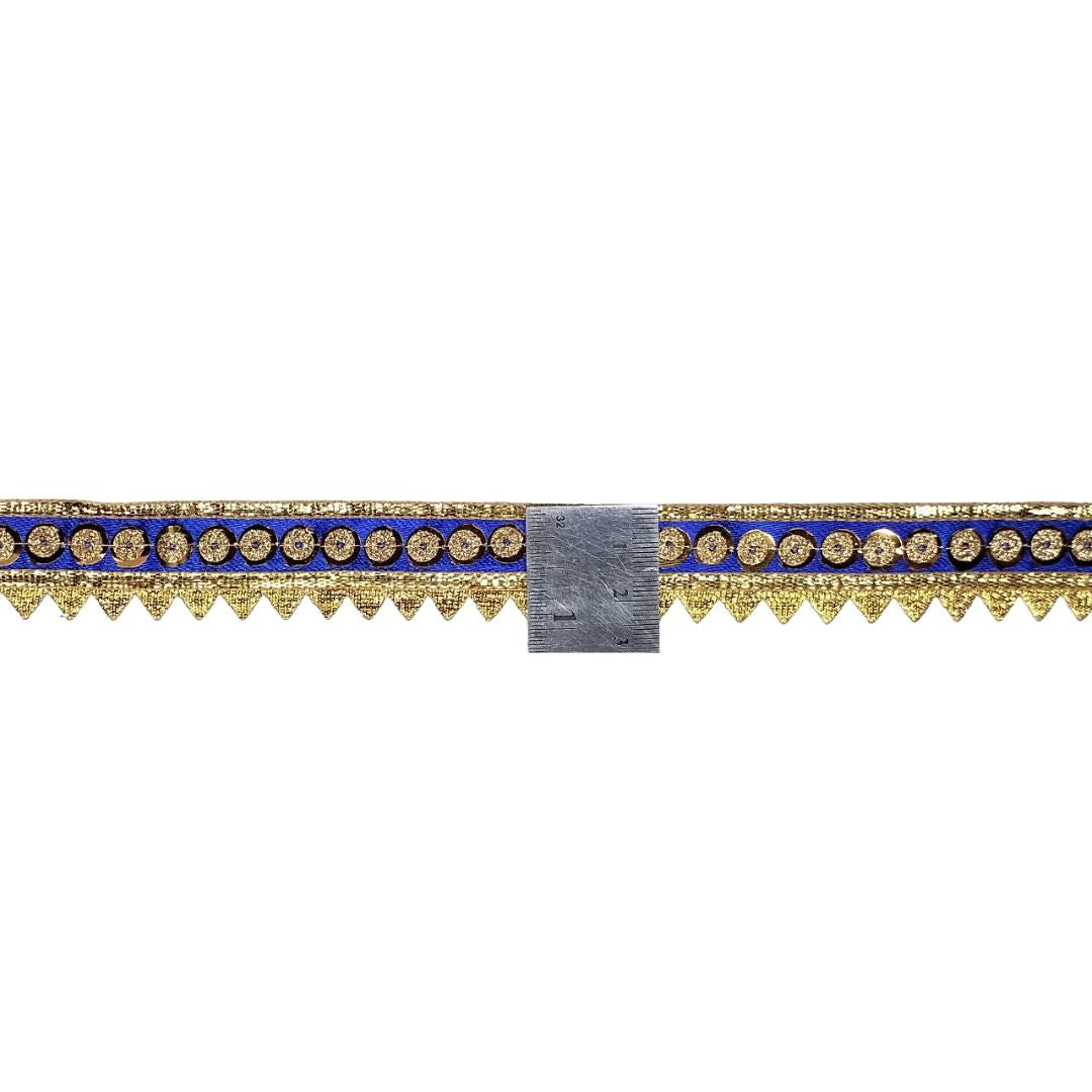 Decorative band with blue and gold pattern on a white background