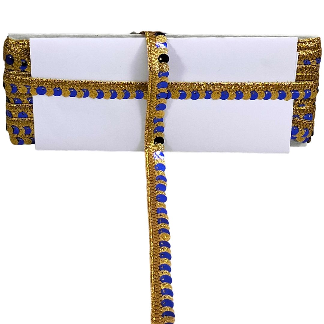 Decorative headband with gold and blue trim on a white background