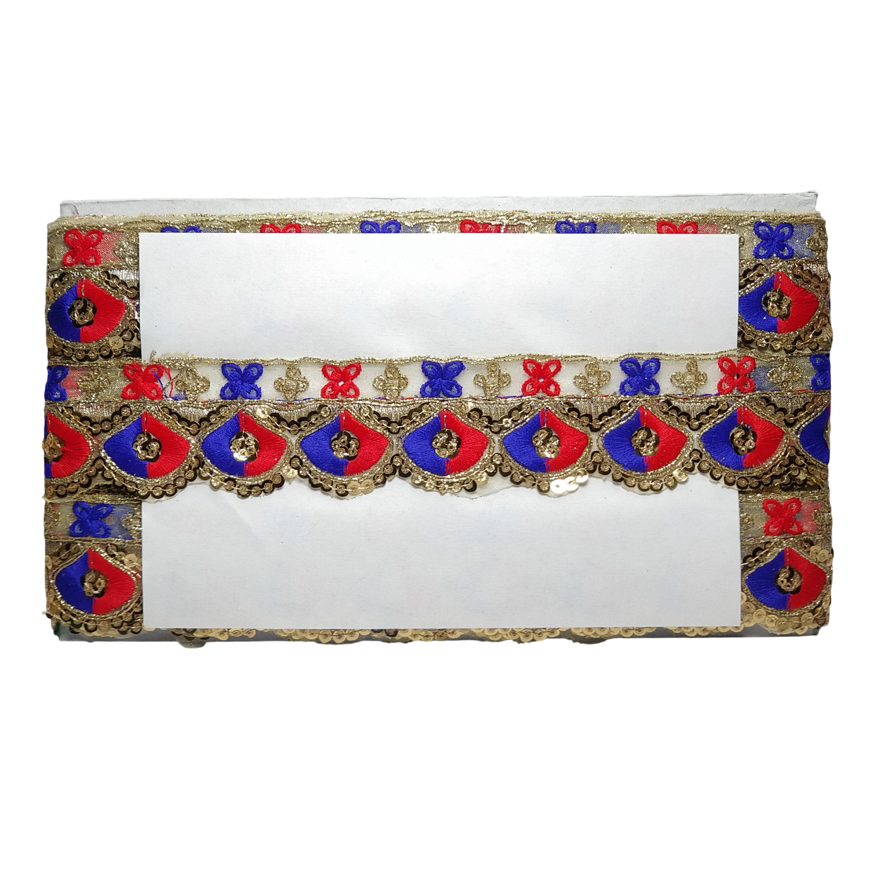 Royal Blue Red Zari Sequins Lace For Dupatta Only At Woven Lace & Border Reatilers and Manufactures In Surat