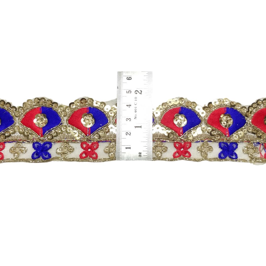 Royal Blue Red Zari Sequins Lace For Dupatta Only At Woven Lace & Border Reatilers and Manufactures In Surat