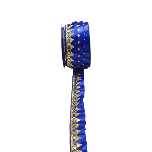 Royal Blue  Satin Golden Samosa Lace border Saree Dress Only At Woven Lace & Border Reatilers and Manufactures In Surat