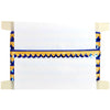 Decorative white board with blue and gold border on a white background