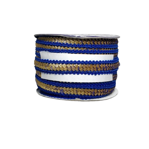 Royal Blue With Golden Sequins Lace For Fashion Accessories Only At Woven Lace & Border Reatilers and Manufactures In Surat