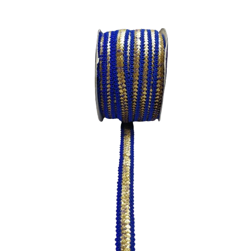 Royal Blue With Golden Sequins Lace For Fashion Accessories and Saree Dress Only At Woven Lace & Border Reatilers and Manufactures In Surat