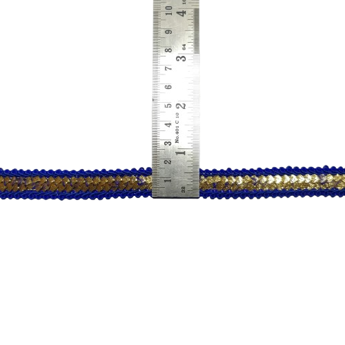 Royal Blue With Golden Sequins Lace For Fashion Accessories and Saree Dress Only At Woven Lace & Border Reatilers and Manufactures In Surat