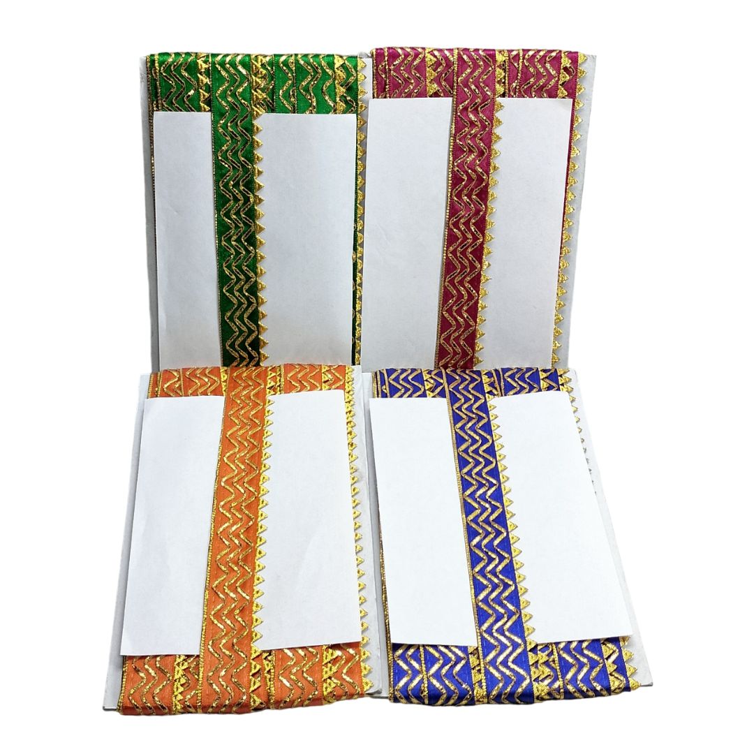 Kurlz 1 inch Satin Silk with Golden Piping, Gota Patti & Golden Samosa Lace For Laddo Gopal Poshak, Handicrafts, Puja Aasan, Singhasan | Size: 9 Yards