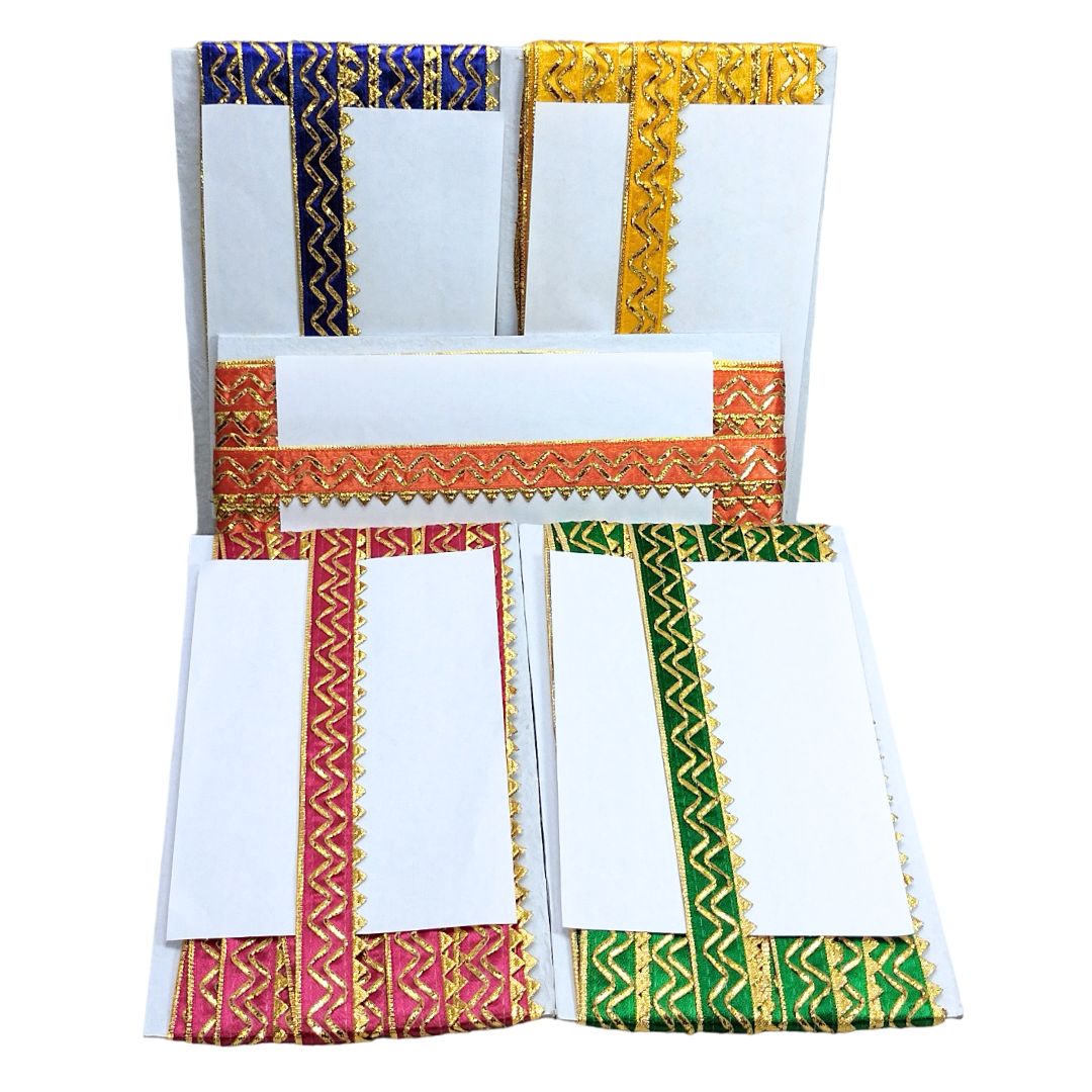 Kurlz 1 inch Satin Silk with Golden Piping, Gota Patti & Golden Samosa Lace For Laddo Gopal Poshak, Handicrafts, Puja Aasan, Singhasan | Size: 9 Yards