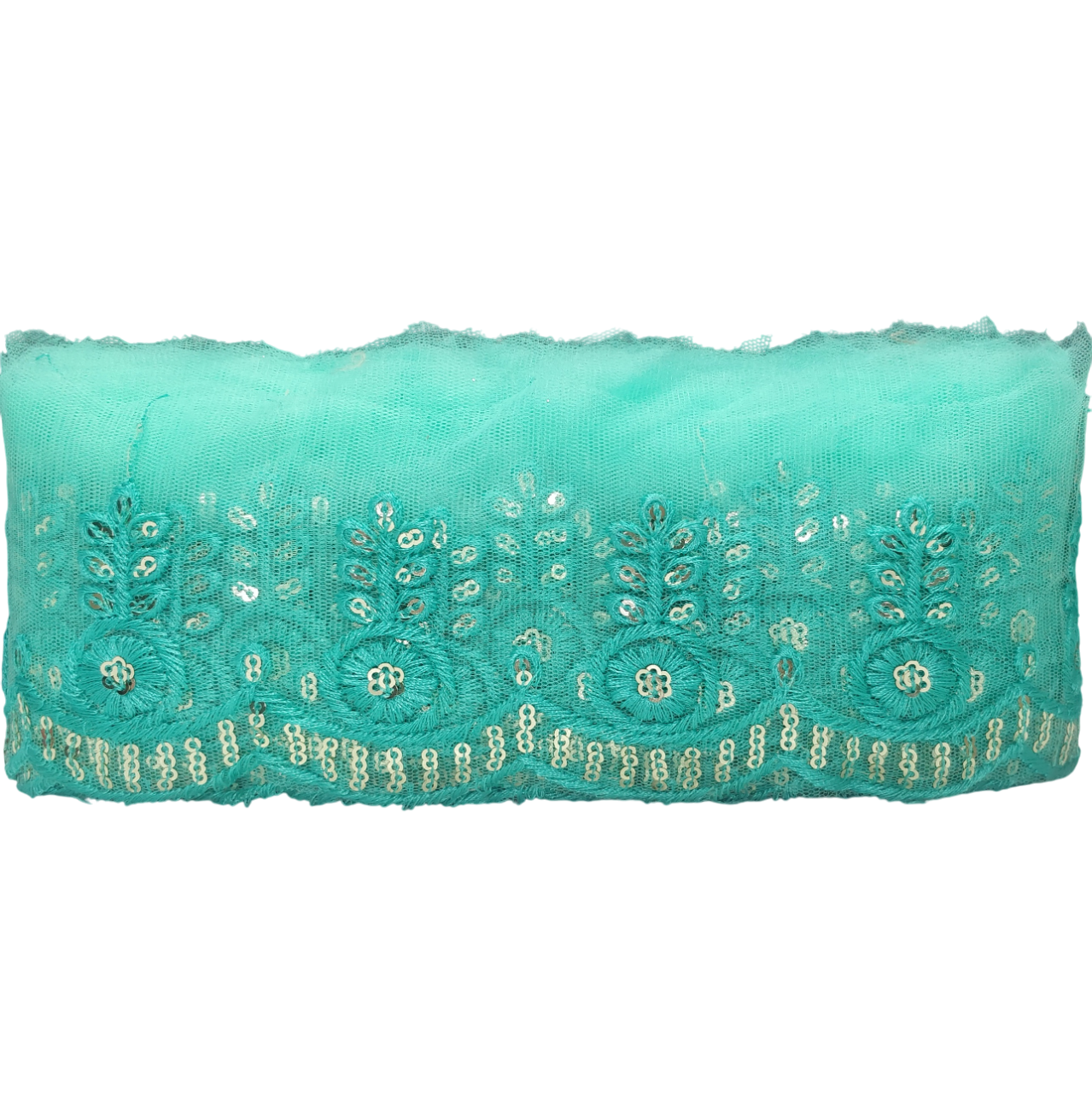 Sea Green Embroidered Organza Lace For Dresses Decoration Only At Woven Lace & Border Reatilers and Manufactures In Surat