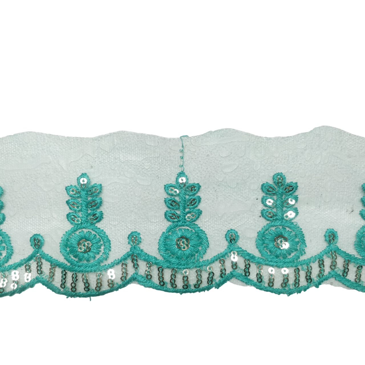 Sea Green Embroidered Organza Lace For Dresses Decoration Only At Woven Lace & Border Reatilers and Manufactures In Surat