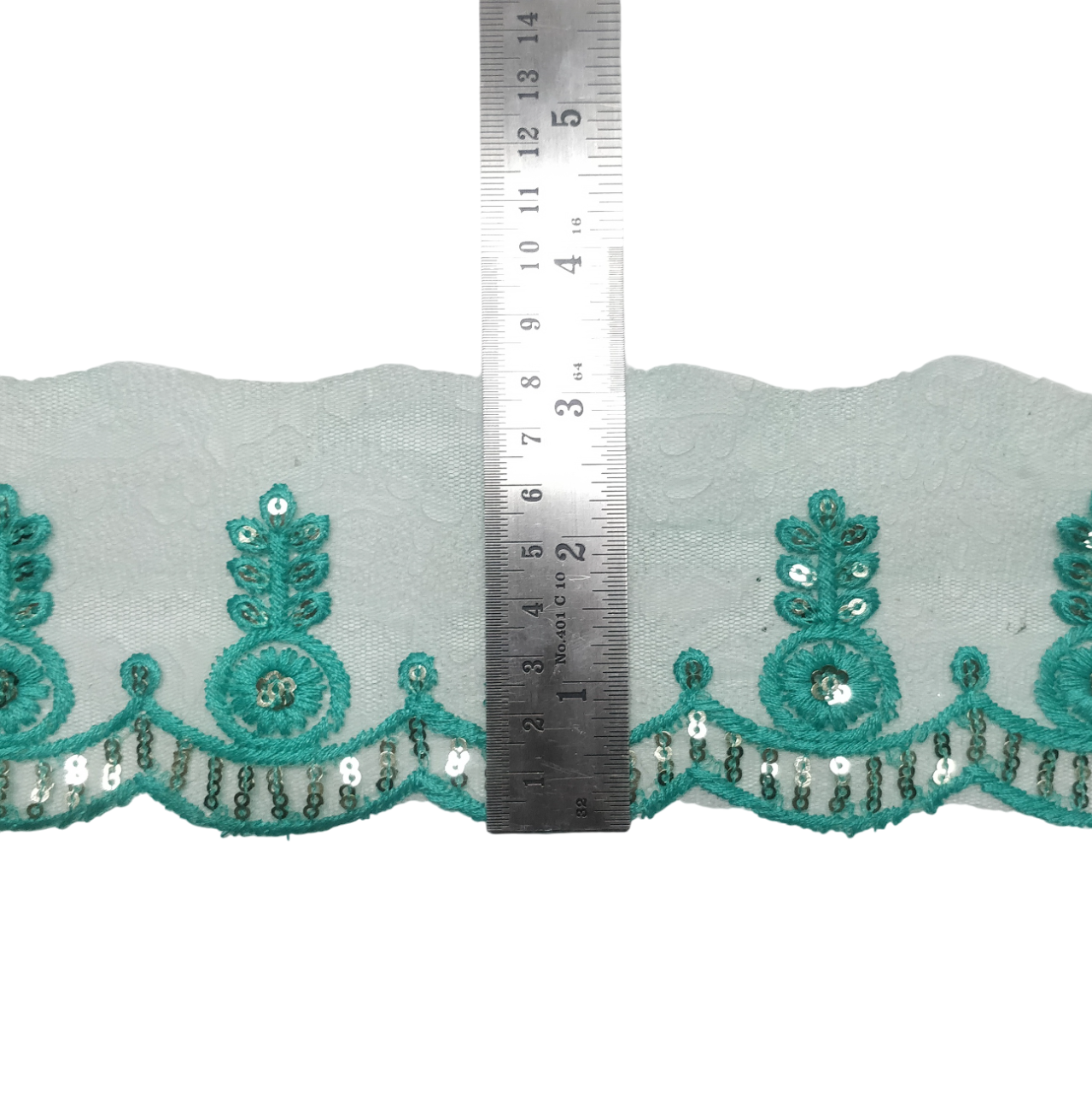 Sea Green Embroidered Organza Lace For Dresses Decoration Only At Woven Lace & Border Reatilers and Manufactures In Surat