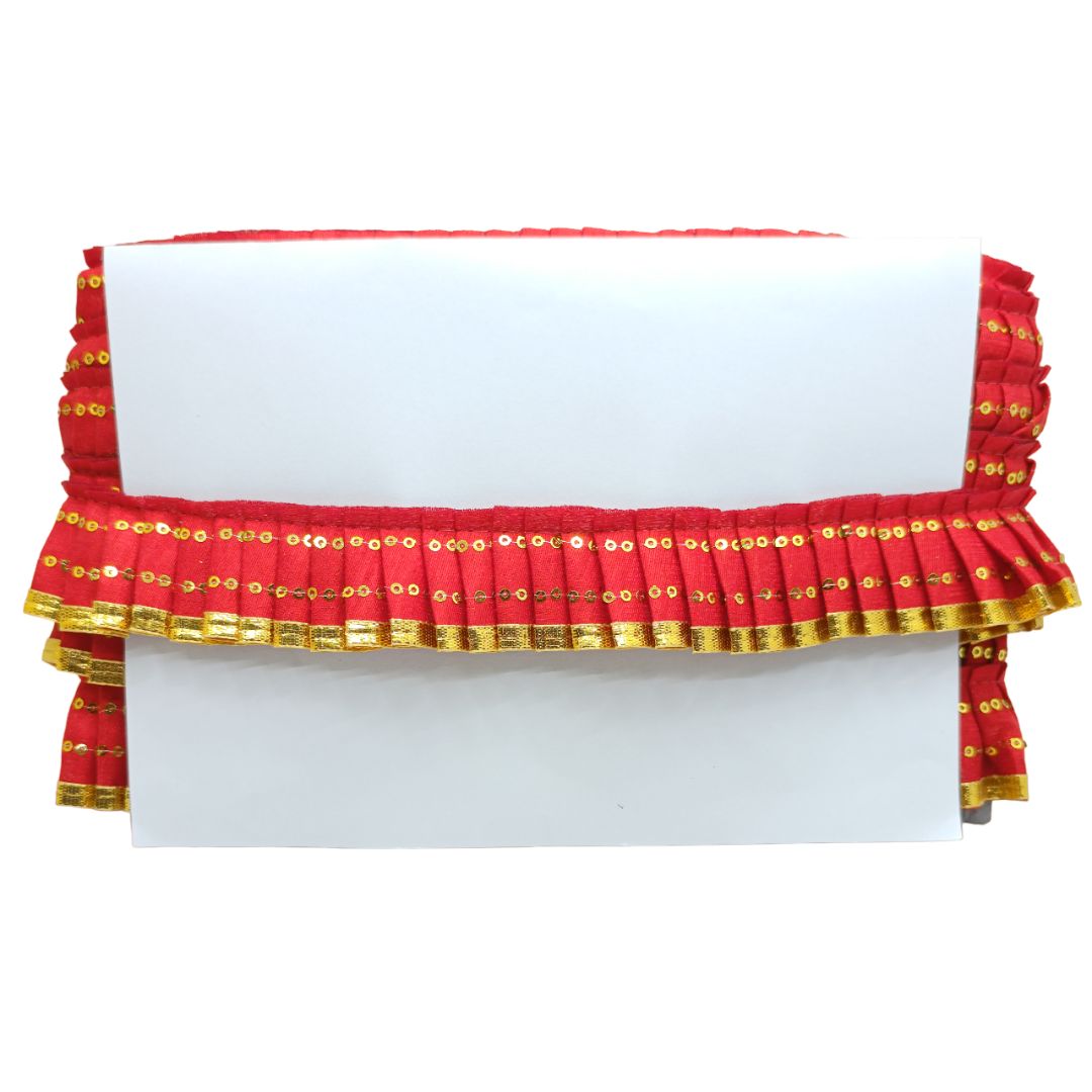 Red and gold decorative cornice on a white background