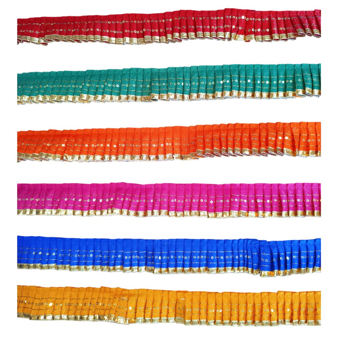 Set of colorful saree borders in various colors on a white background