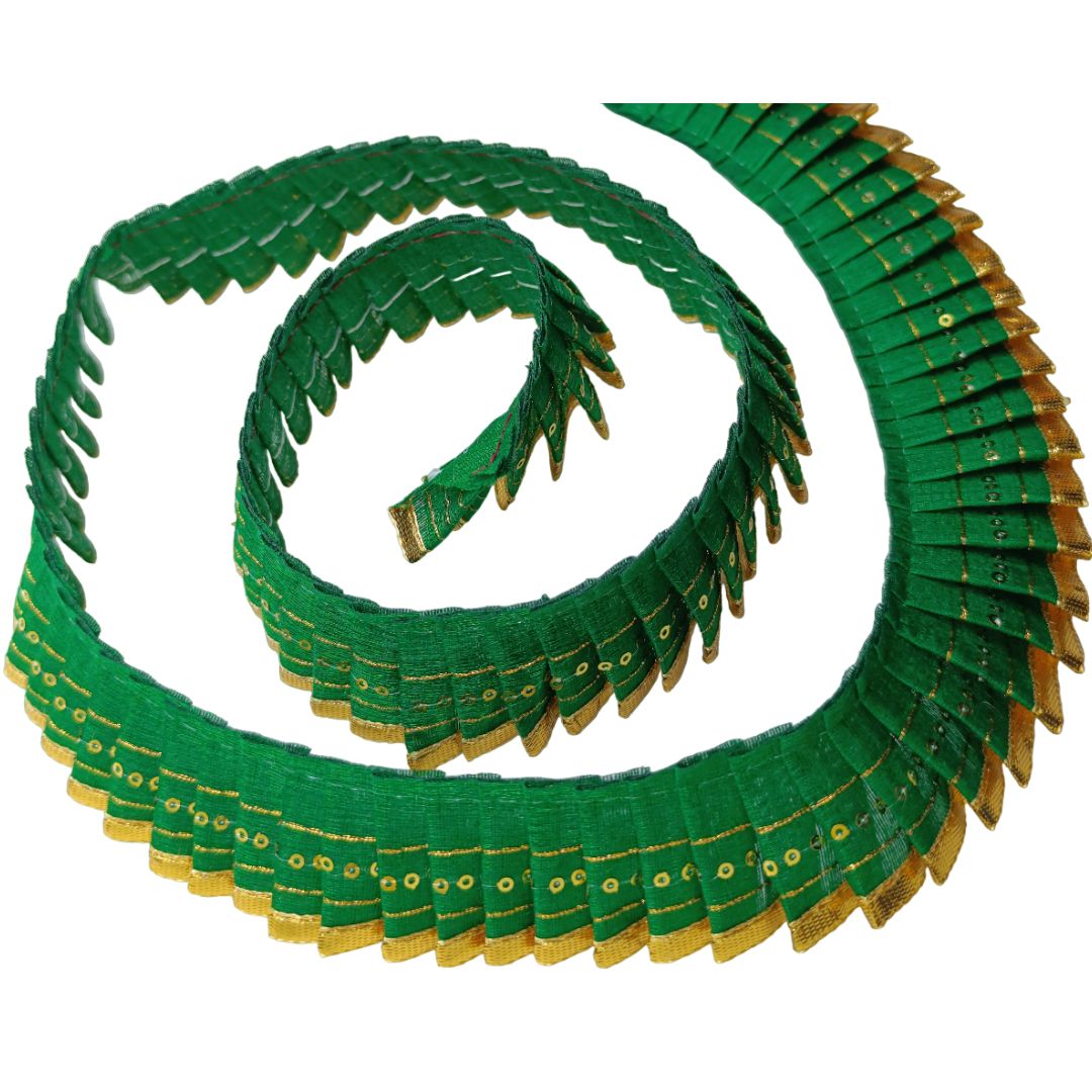 Green belt with gold accents on a white background