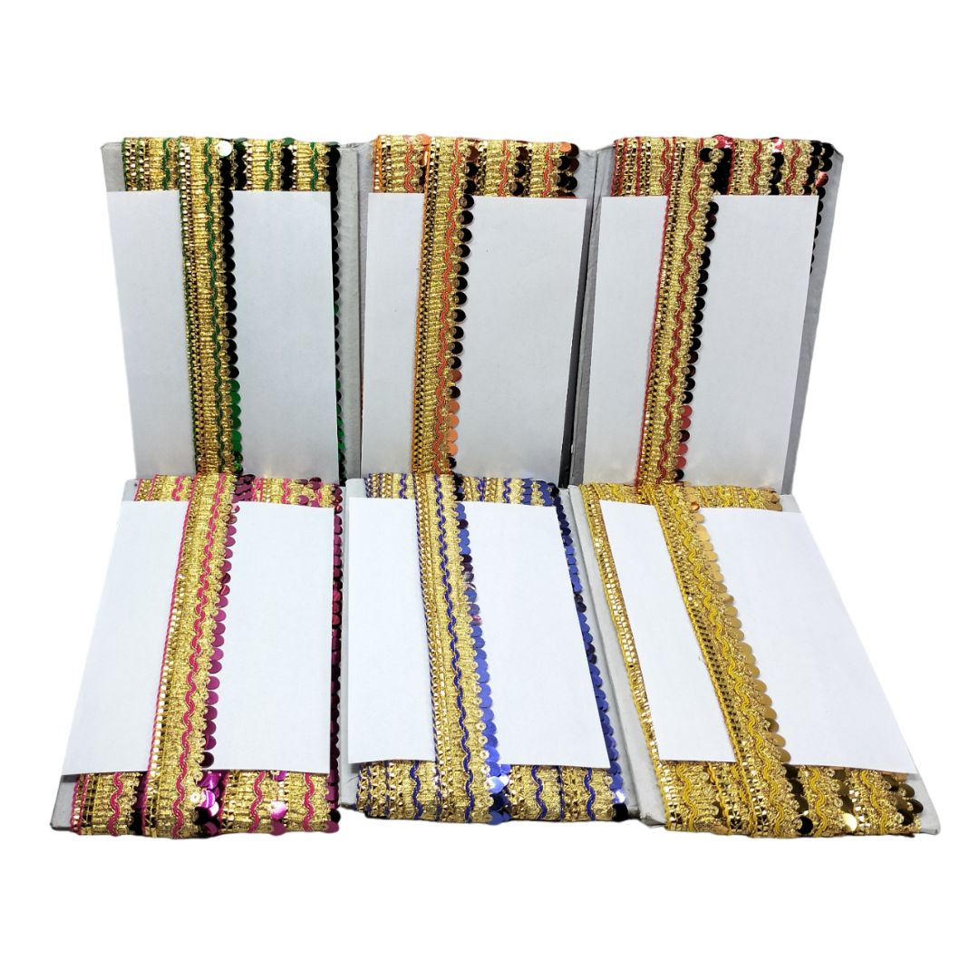 Set of four white cards with colorful striped borders on a white background