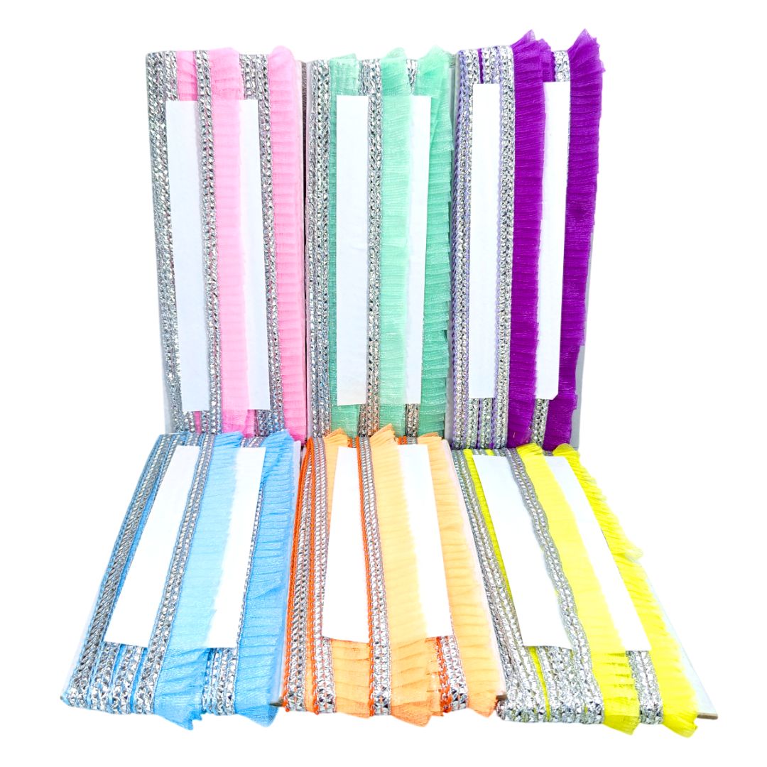 Set of colorful ribbons in various patterns on a white background