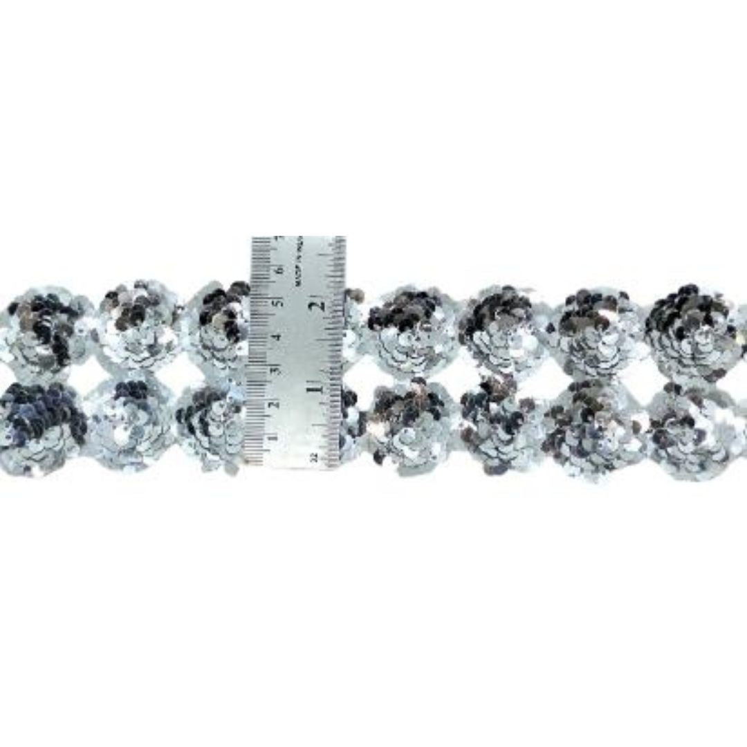 Kurlz 2 inch Exclusive 2 Line Metallic Sequins Embroidery Border For Sarees, Lehenga, Suits, Blouses, Dupatta, Art & Craft | Size: 9 Yards