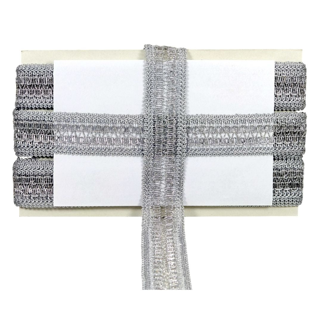 Silver metallic trim on a white background