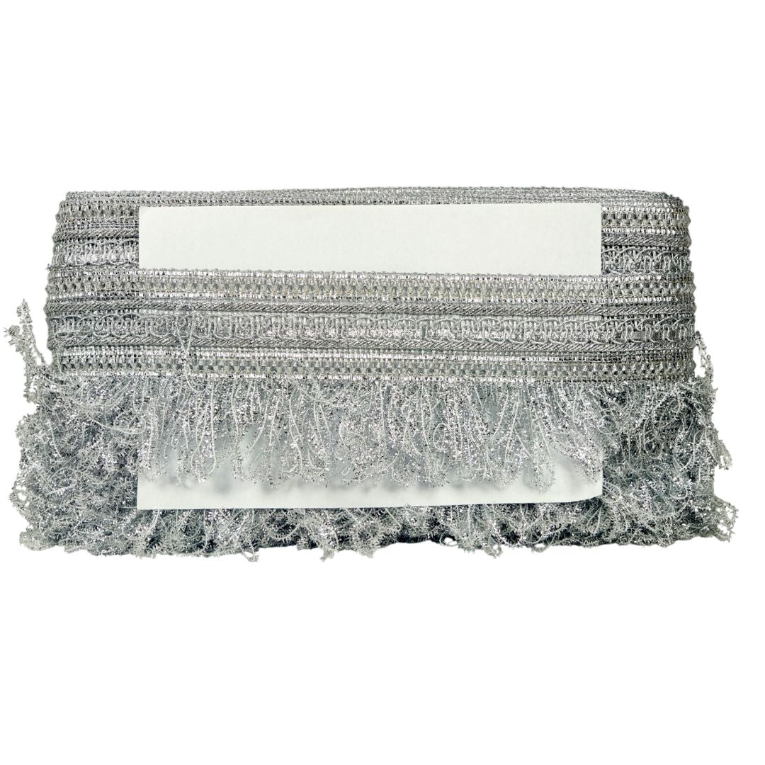 Kurlz 3.50 inch Zari Samosa with Glitter Fur Tassal/Jhalar Lace for Wedding Lehenga, Saree, Dupatta, Cocktail Party Dress, Craft | Size: 9 yards