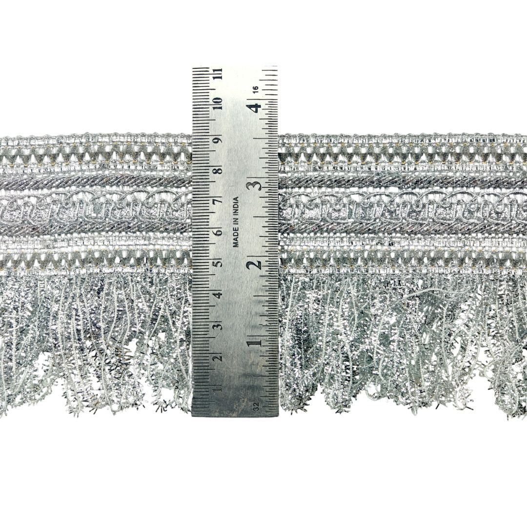 Kurlz 3.50 inch Zari Samosa with Glitter Fur Tassal/Jhalar Lace for Wedding Lehenga, Saree, Dupatta, Cocktail Party Dress, Craft | Size: 9 yards