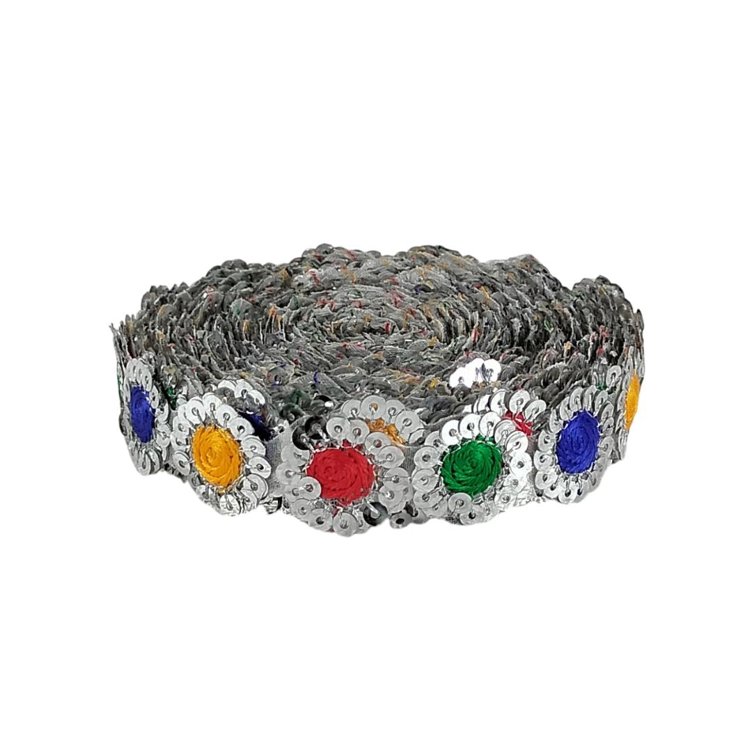 Kurlz 20mm Exclusive Antik Golden Sequins With Multy Thread Embroidery Border For Sarees, Lehenga, Suits, Blouses, Dupatta | Size: 9 Yards