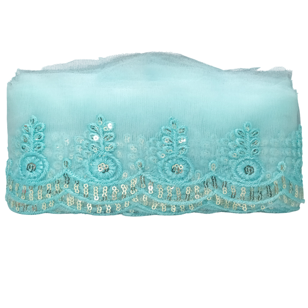 Sky Blue Embroidered Organza Lace For Dresses Decoration Only At Woven Lace & Border Reatilers and Manufactures In Surat