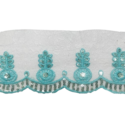 Sky Blue Embroidered Organza Lace For Dresses Decoration Only At Woven Lace & Border Reatilers and Manufactures In Surat