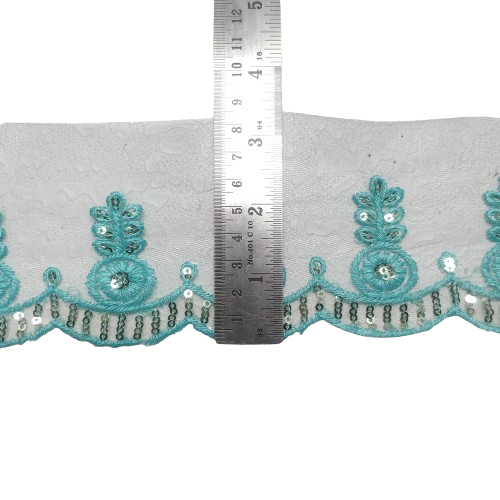 Sky Blue Embroidered Organza Lace For Dresses Decoration Only At Woven Lace & Border Reatilers and Manufactures In Surat
