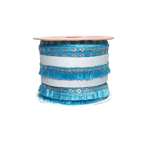 Sky Blue Jhalar Lace For Fashion Accessories and Saree Dress Only At Woven Lace & Border Reatilers and Manufactures In Surat