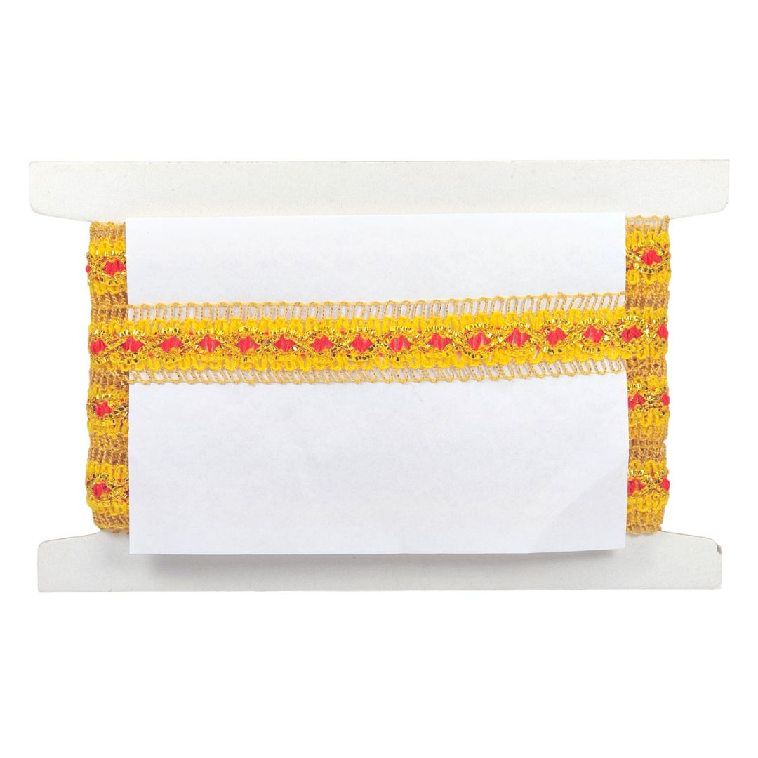 Decorative tape with yellow and pink pattern on a white background