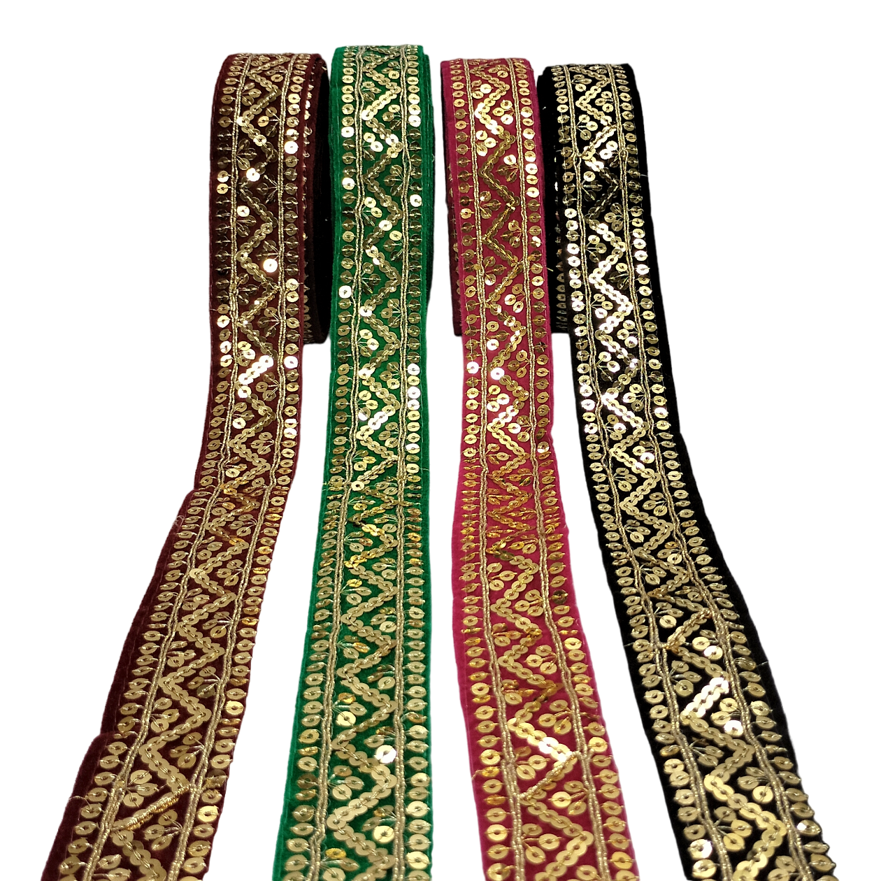 Four decorative ribbons with intricate patterns on a white background