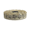 Roll of decorative lace ribbon with floral patterns on a white background