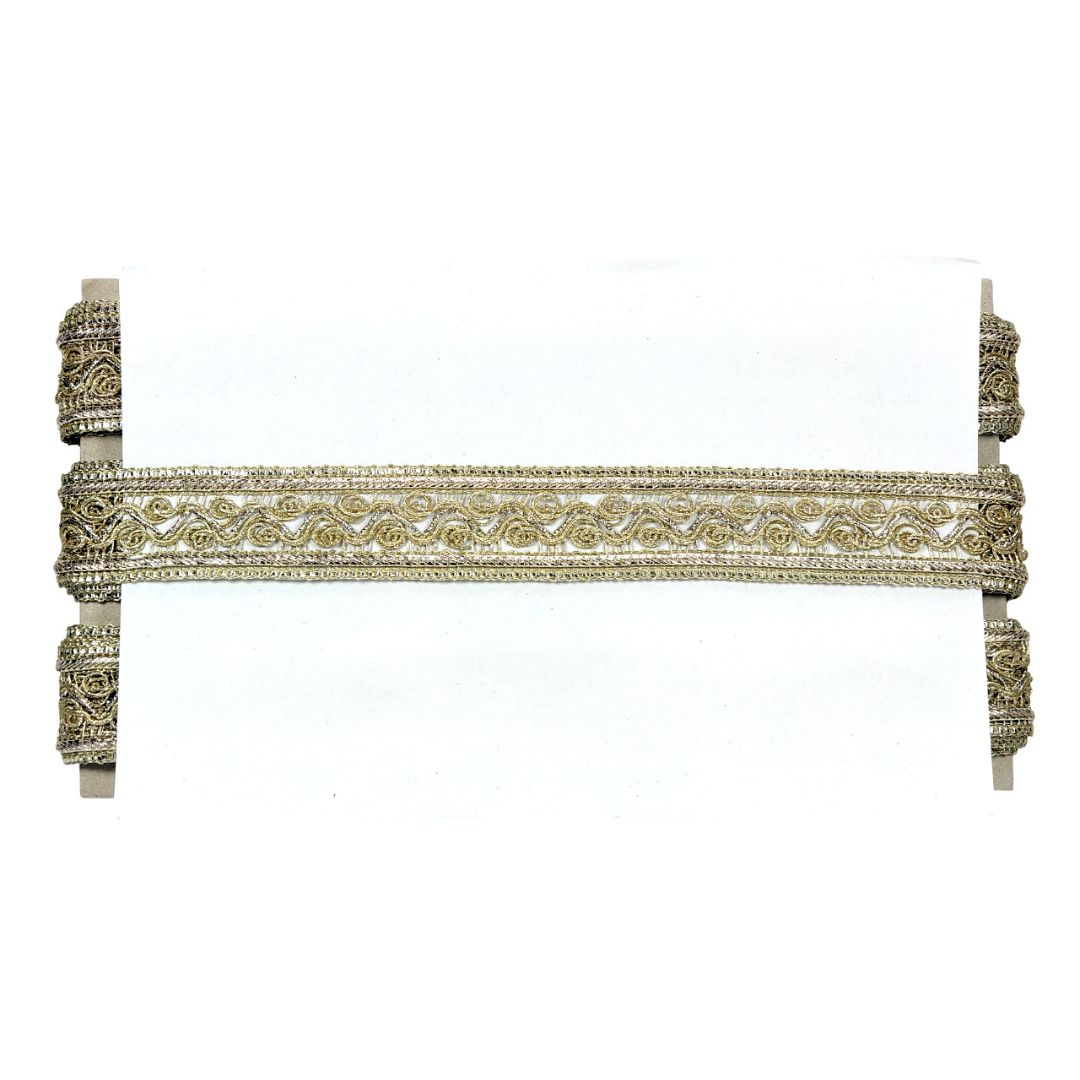 Decorative headband with intricate gold patterns on a white background