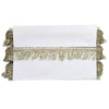 White clutch with gold fringe on a white background