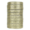Stack of gold ribbons with a paisley pattern on a white background