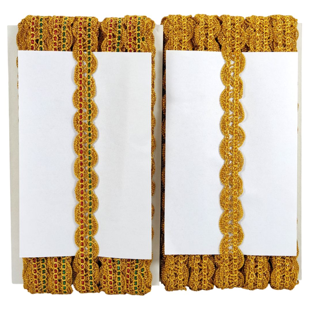 Two mustard yellow crocheted napkins with scalloped edges on a white background