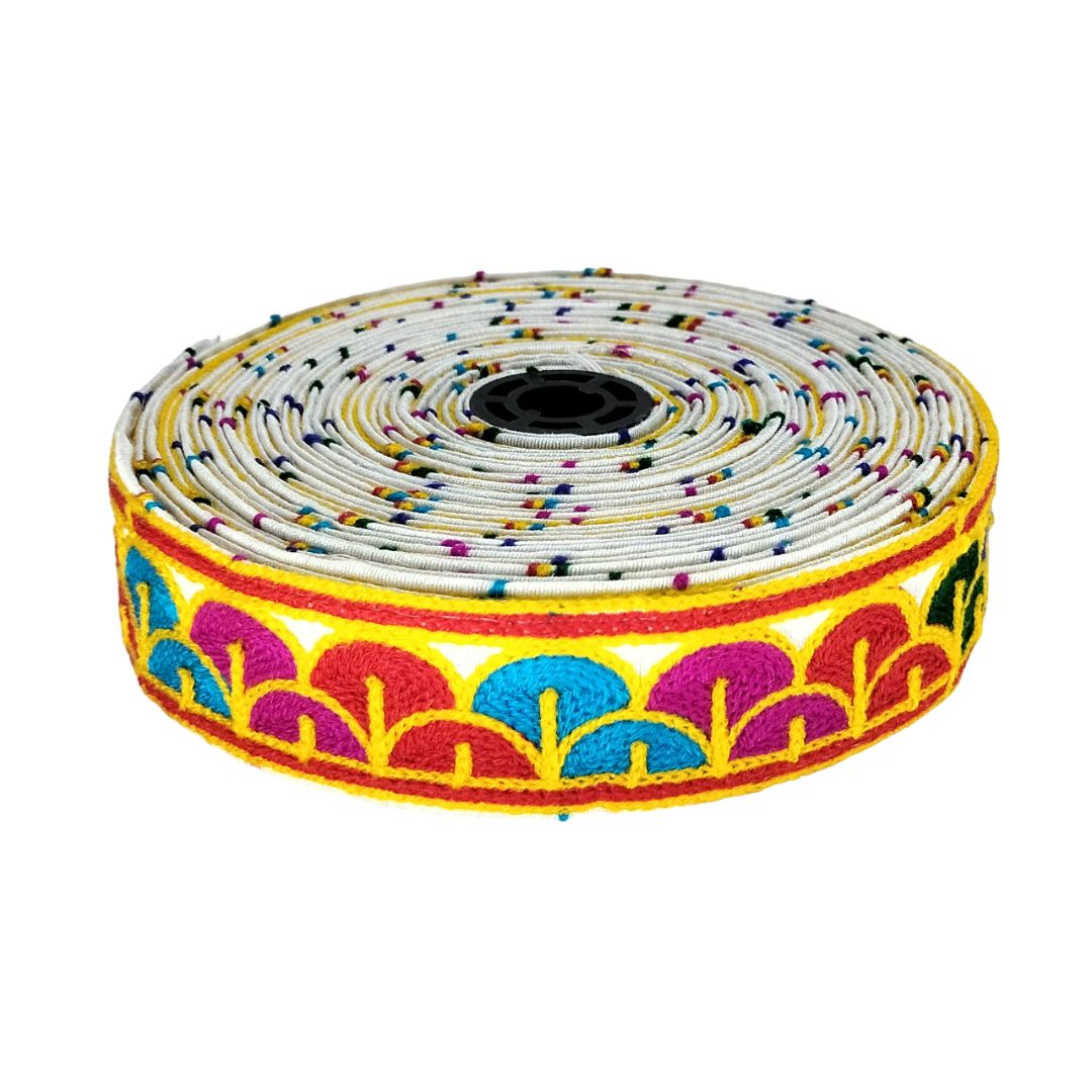 Colorful ribbon with decorative patterns on a white background