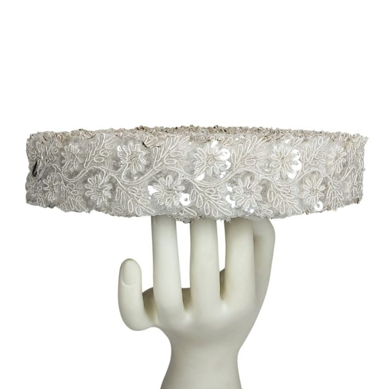 Kurlz 1.25 inch Sequins & Zari Floral Zardosi Embroidery Lace For Lehenga, Dupatta, Western Dresses | Size: 9 Yards