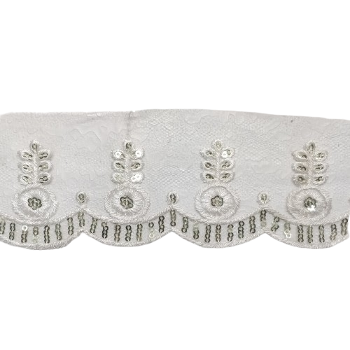 White Embroidered Organza Lace For Dresses Decoration Only At Woven Lace & Border Reatilers and Manufactures In Surat