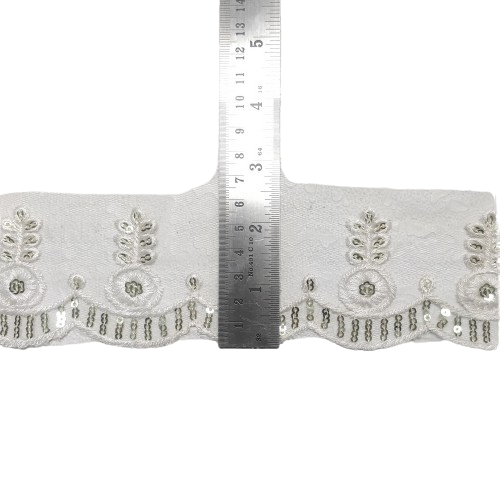 White Embroidered Organza Lace For Dresses Decoration Only At Woven Lace & Border Reatilers and Manufactures In Surat