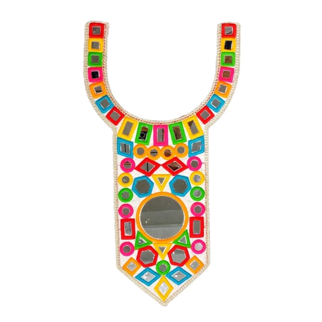 White Round Mirror Kurti Neck Design Only At Woven Lace & Border Wholsaler and Manufactures In Surat