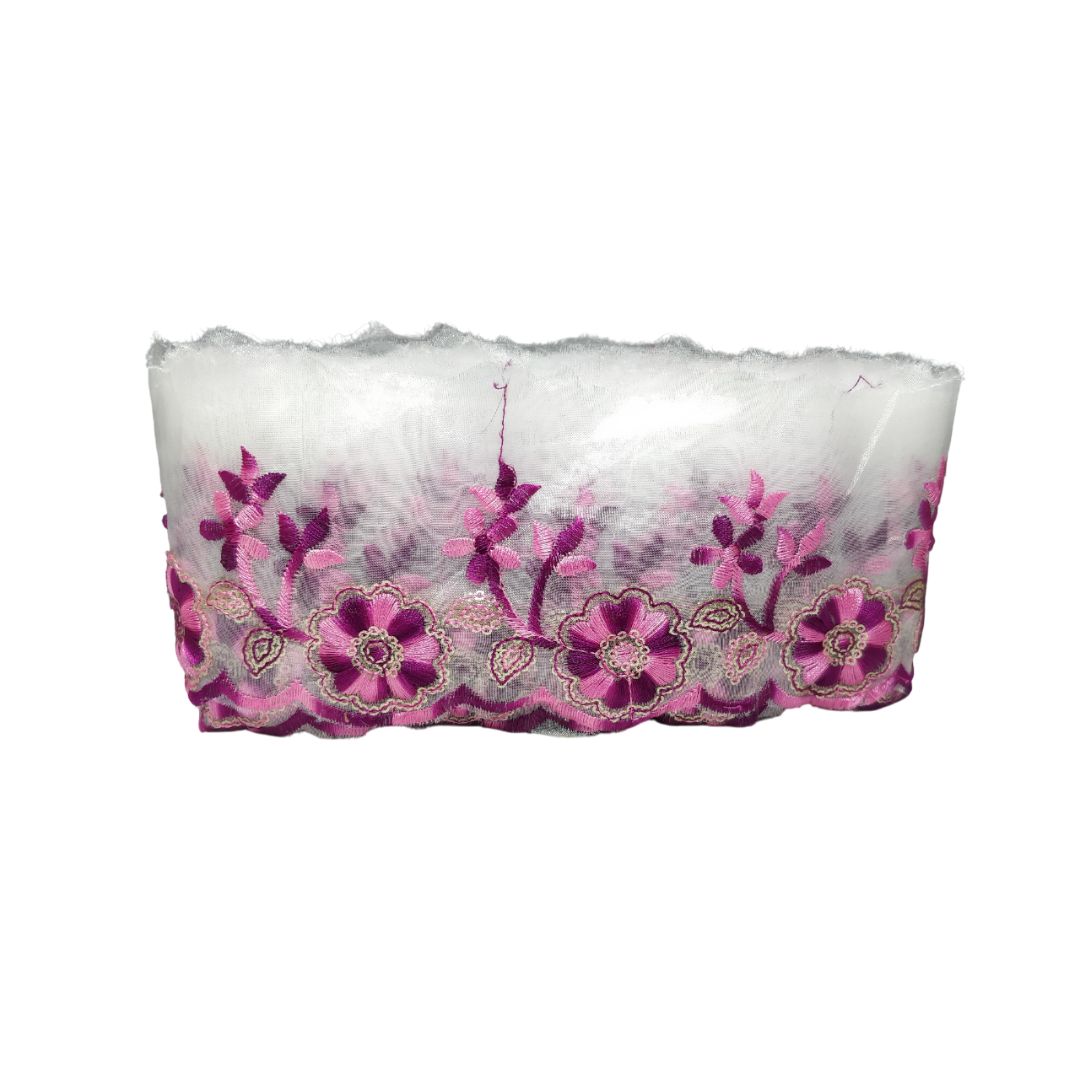 Wine Embroidered Organza Lace Border For Gowns Decoration Only At Woven Lace & Border Reatilers and Manufactures In Surat