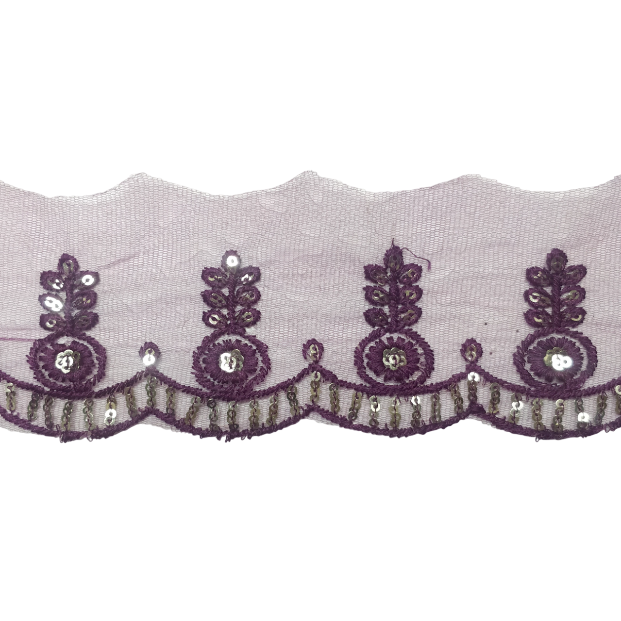 Wine Embroidered Organza Lace For Dresses Decoration Only At Woven Lace & Border Reatilers and Manufactures In Surat