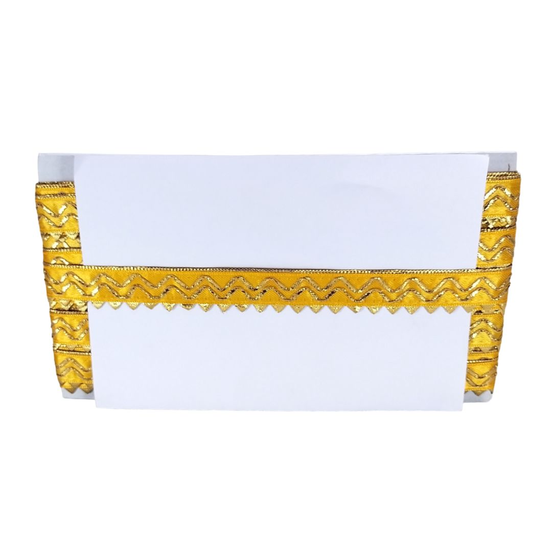 Kurlz 1 inch Satin Silk with Golden Piping, Gota Patti & Golden Samosa Lace For Laddo Gopal Poshak, Handicrafts, Puja Aasan, Singhasan | Size: 9 Yards