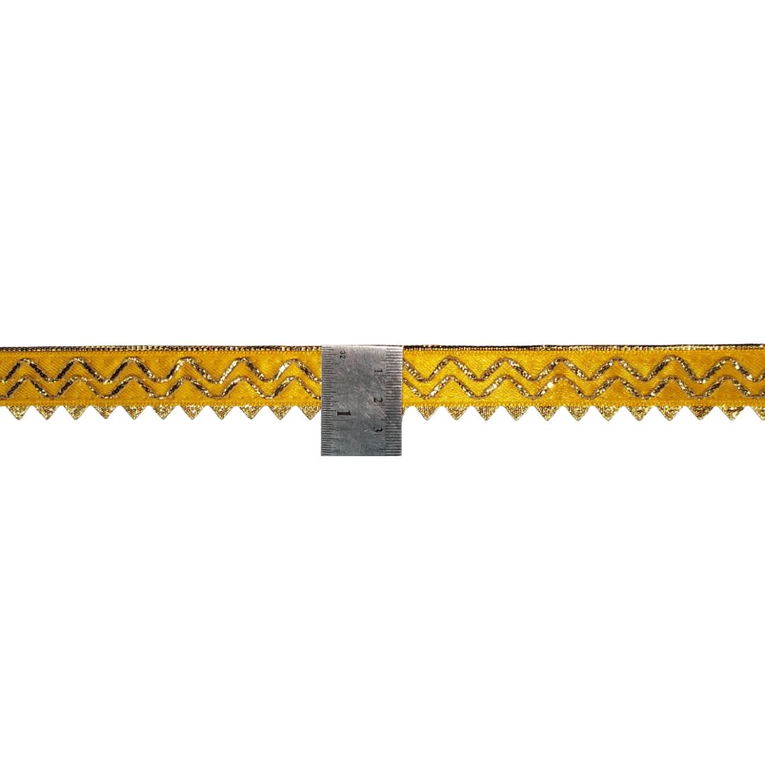 Kurlz 1 inch Satin Silk with Golden Piping, Gota Patti & Golden Samosa Lace For Laddo Gopal Poshak, Handicrafts, Puja Aasan, Singhasan | Size: 9 Yards