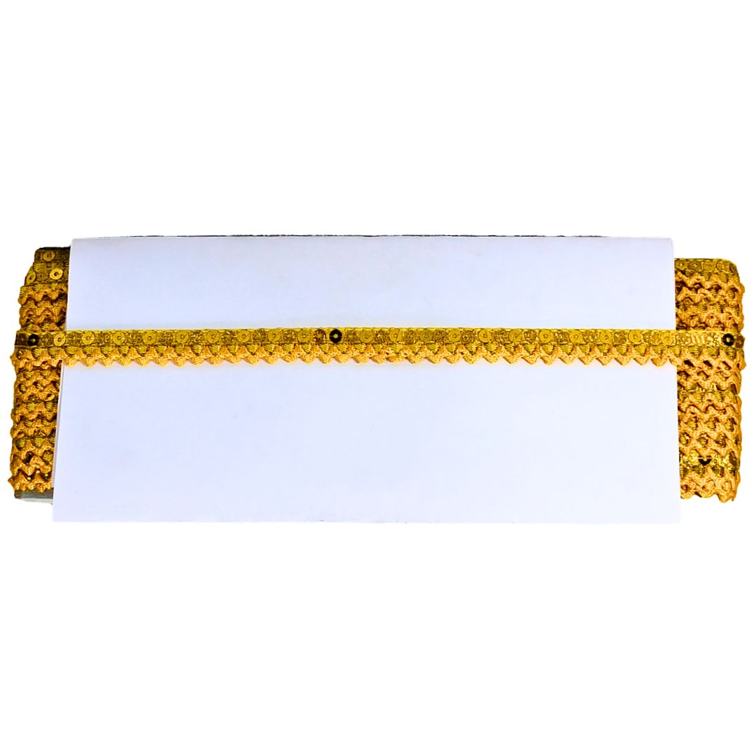 White paper with gold decorative border on a white background