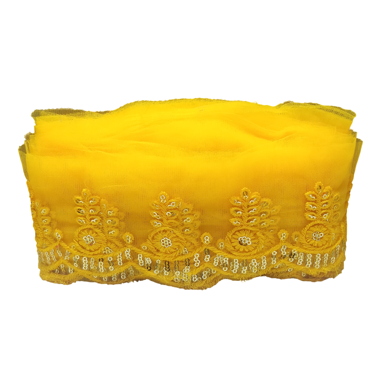 Yellow Embroidered Organza Lace For Dresses Decoration Only At Woven Lace & Border Reatilers and Manufactures In Surat