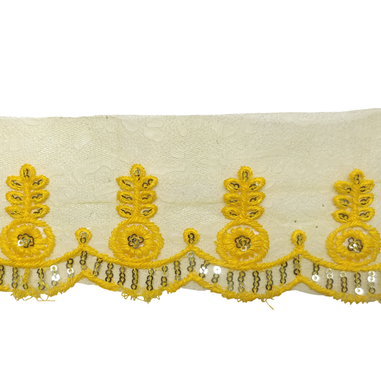 Yellow Embroidered Organza Lace For Dresses Decoration Only At Woven Lace & Border Reatilers and Manufactures In Surat